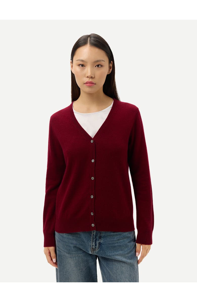 Gobi Cashmere Timeless Cashmere V-Neck Cardigan, Alternate, color, Bordeaux