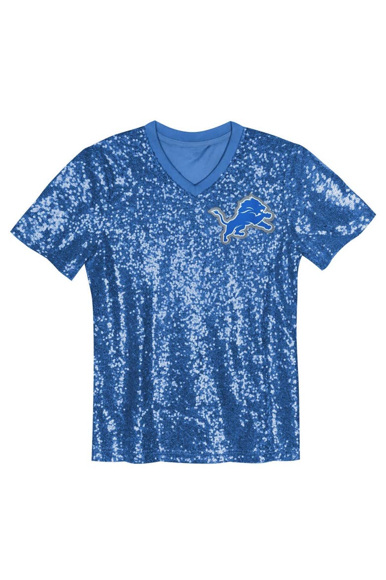 Girls Youth Aidan Hutchinson Blue Detroit Lions Sequin V-Neck Fashion Jersey, Alternate, color, Blue
