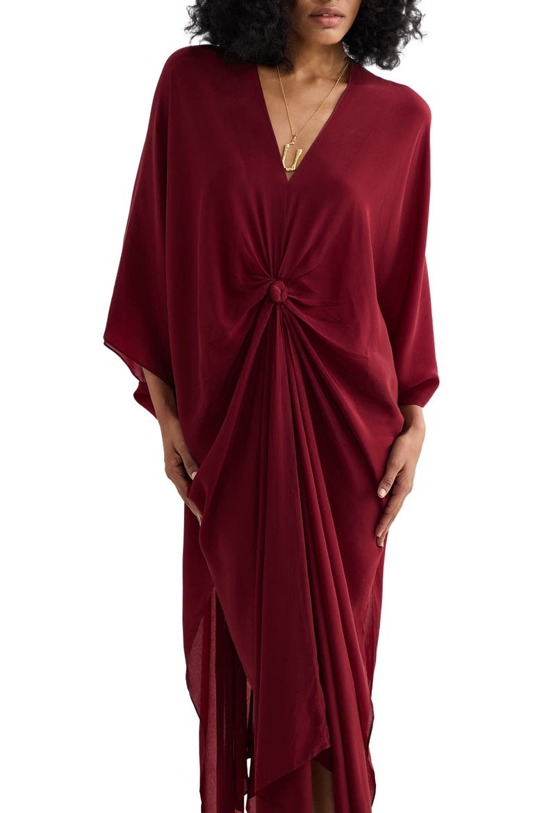 Front twist Kaftan Dress in Burgundy, Alternate, color, Solid