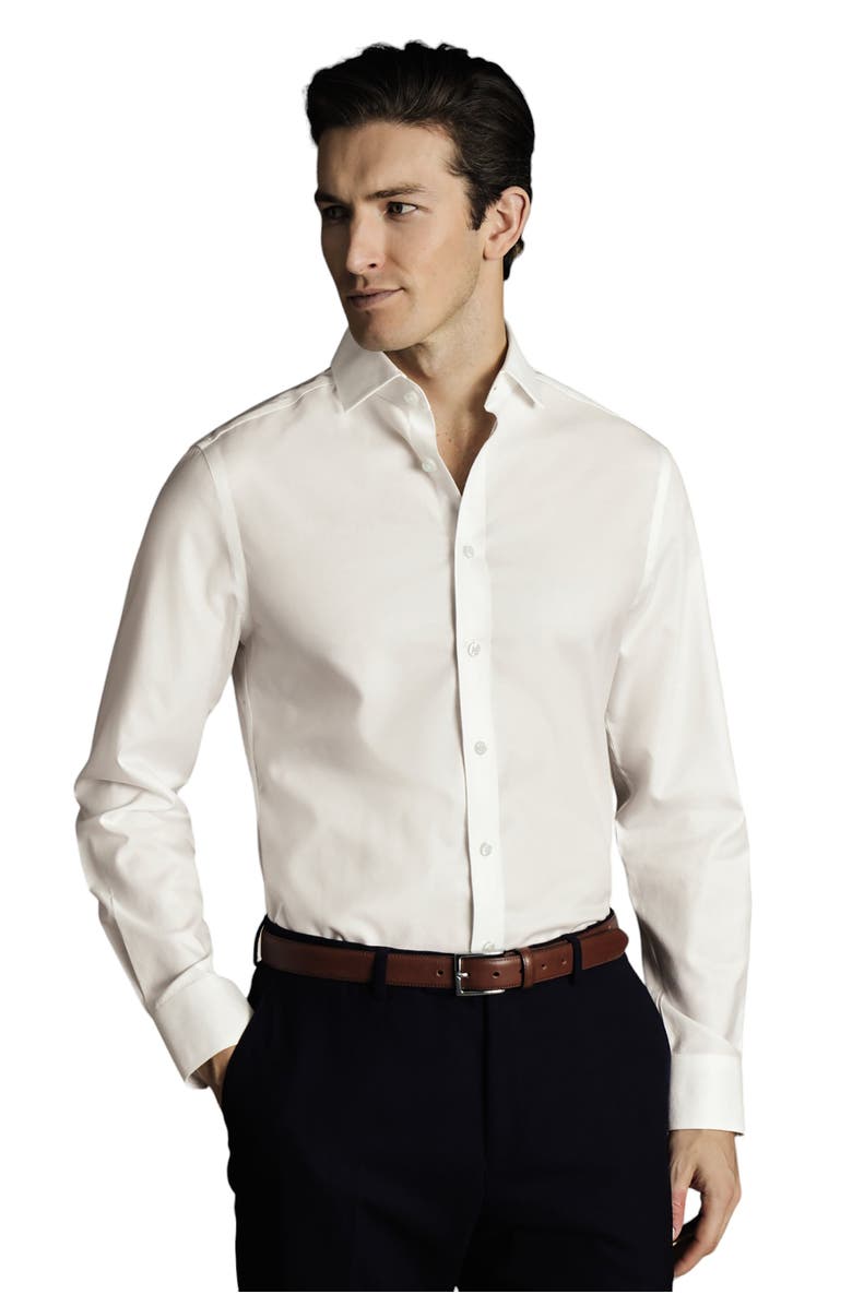 Charles Tyrwhitt Non-Iron Twill Cutaway Slim Fit Shirt Single Cuff, Main, color, Ivory