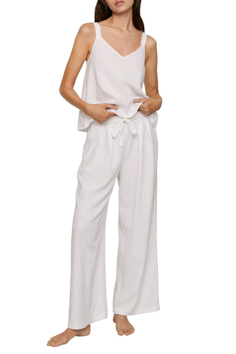 Linen Blend Drawstring Lounge Pants, Alternate, color, WHITE