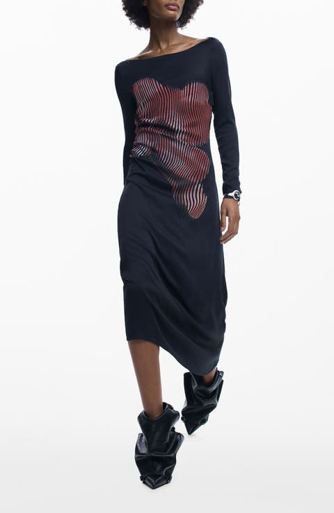 Placed Floral Long Sleeve Dress