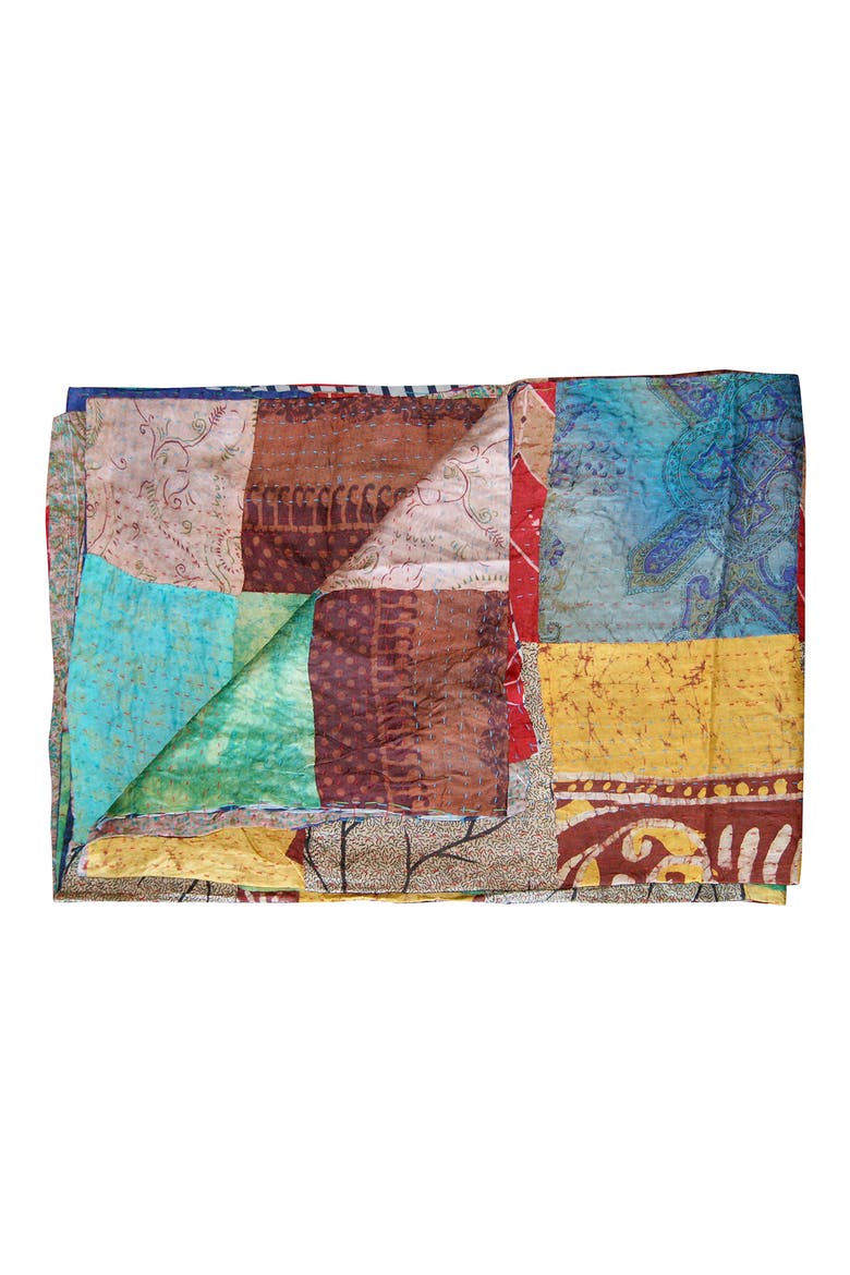 Kantha Silk Throw Blanket, Main, color, MULTI 8