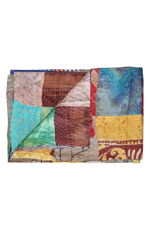 Kantha Silk Throw Blanket