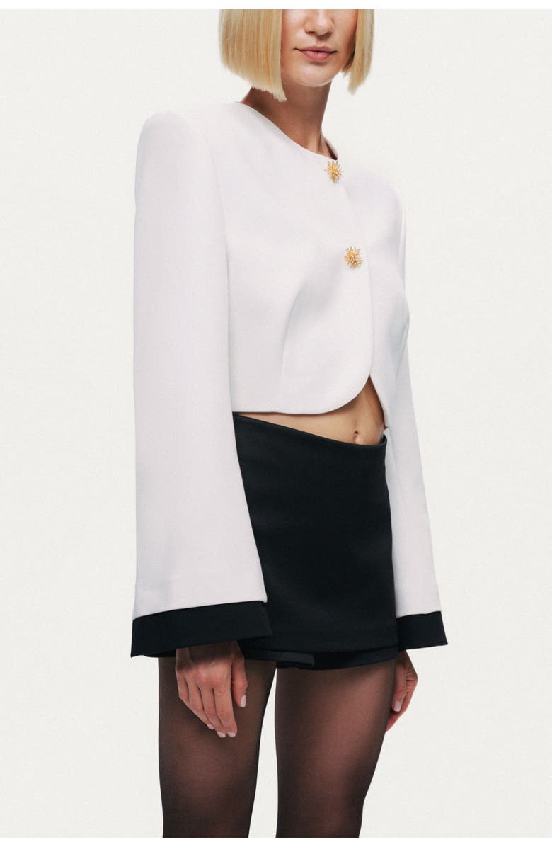 Nocturne Gold-Button Cropped White Jacket, Alternate, color, Ivory