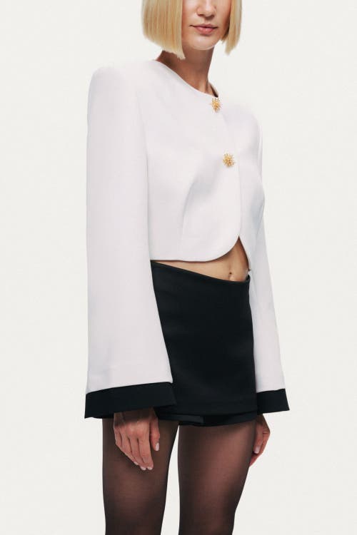 Nocturne Gold-button Cropped White Jacket In White