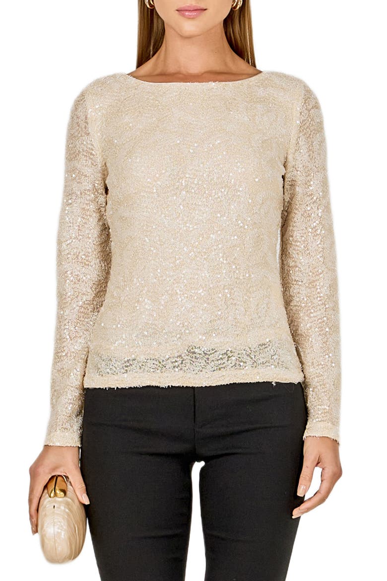 Sequin Scoop Neck Top, Main, color, BEIGE