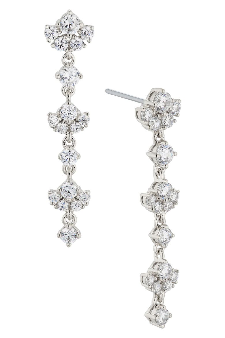 Cubic Zirconia Linear Drop Earrings, Main, color, RHODIUM