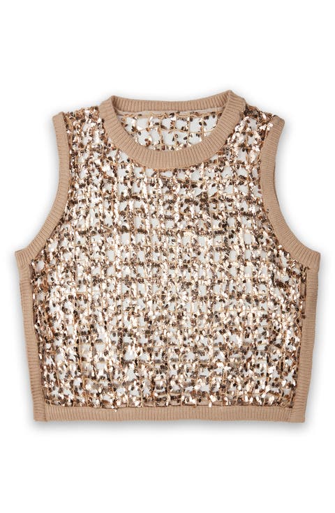 Embellished Cropped Openwork Sweater Vest