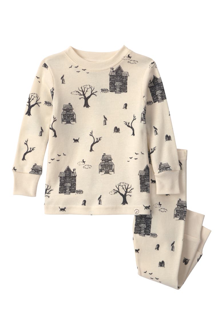 Print Fitted Organic Cotton Two-Piece Pajamas, Main, color, SPOOKY LANDSCAPE