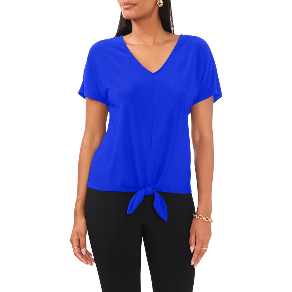 Chaus Tie Front V-neck Top In Blue