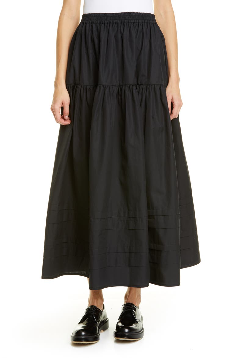 Eiko Tiered Cotton Maxi Skirt, Main, color, BLACK