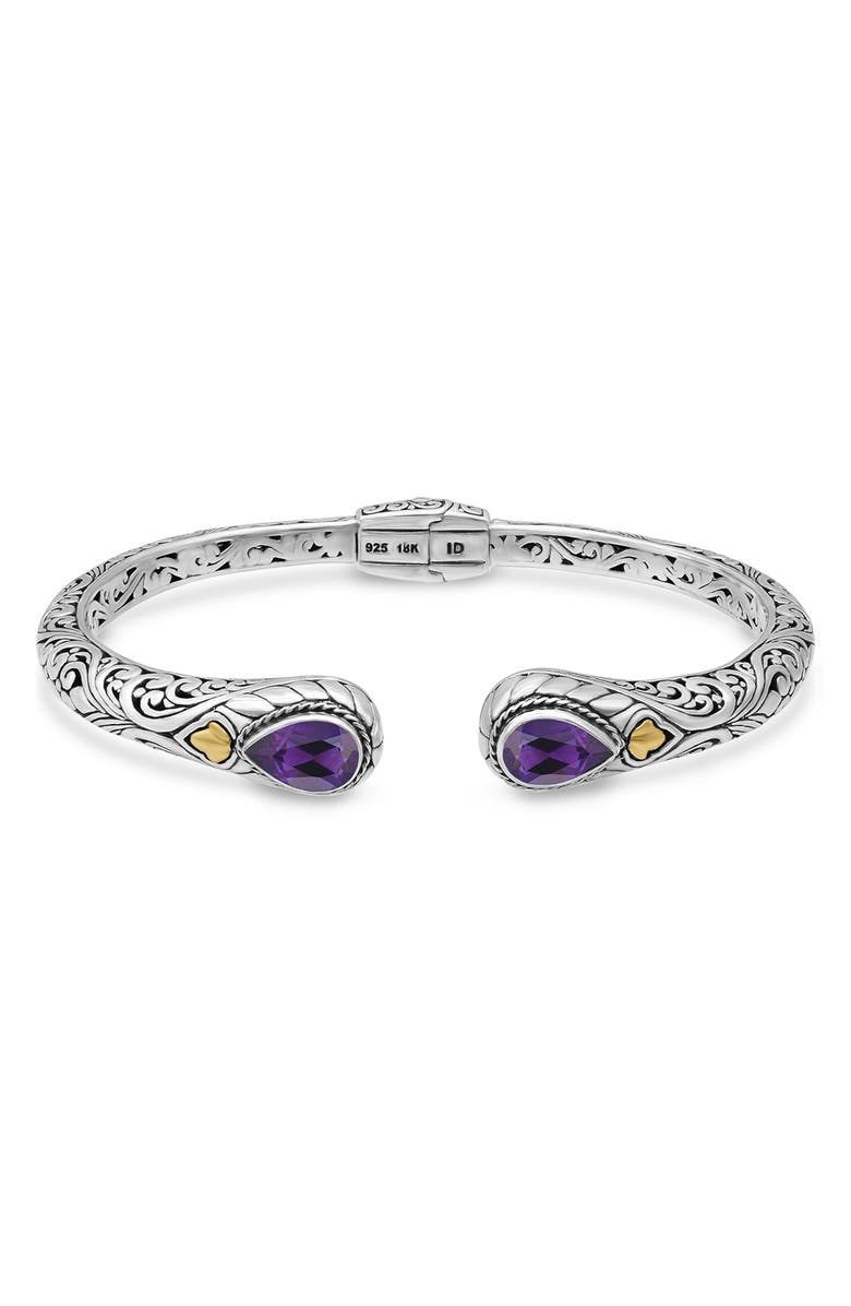 DEVATA Amethyst Bali Filigree Hinge Cuff Bracelet, Main, color, 