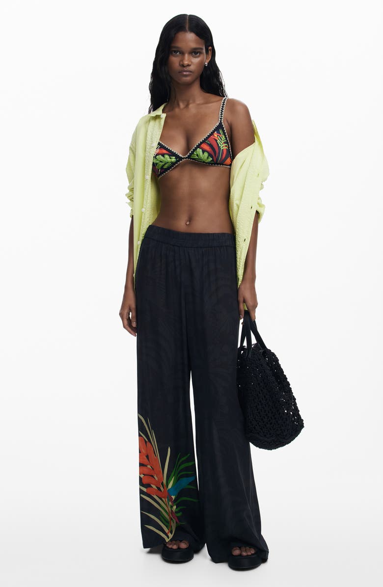 Desigual Elastic Waist Wide Leg Cover-Up Pants, Alternate, color, Black