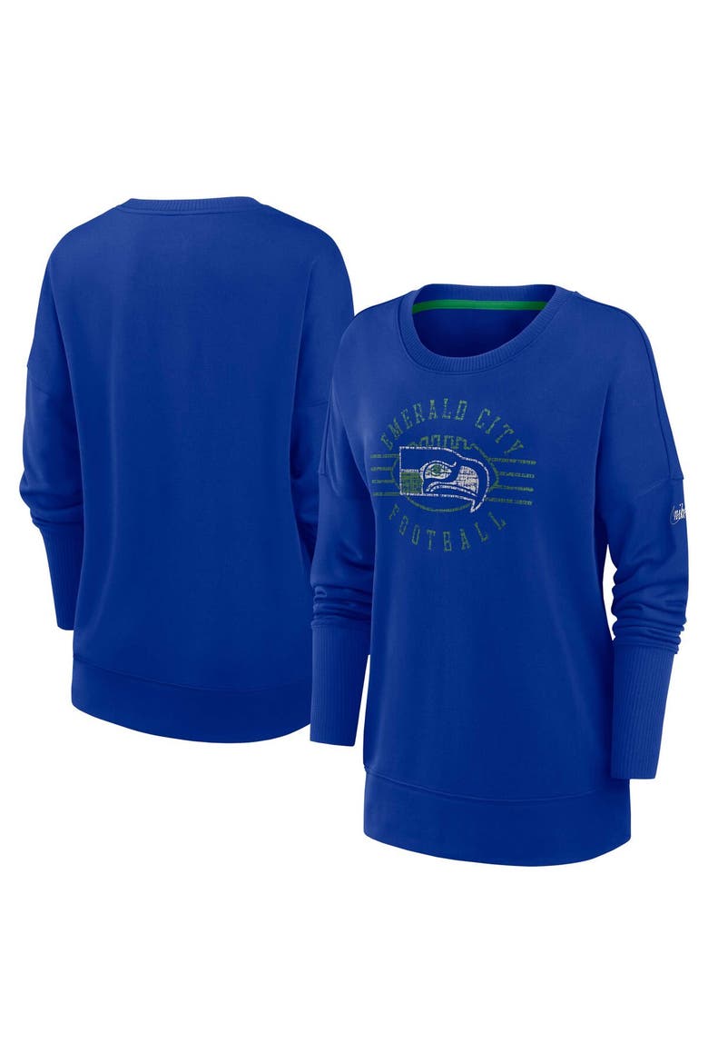 Women's Nike Royal Seattle Seahawks Rewind Playback Icon Performance Pullover Sweatshirt, Main, color, Royal