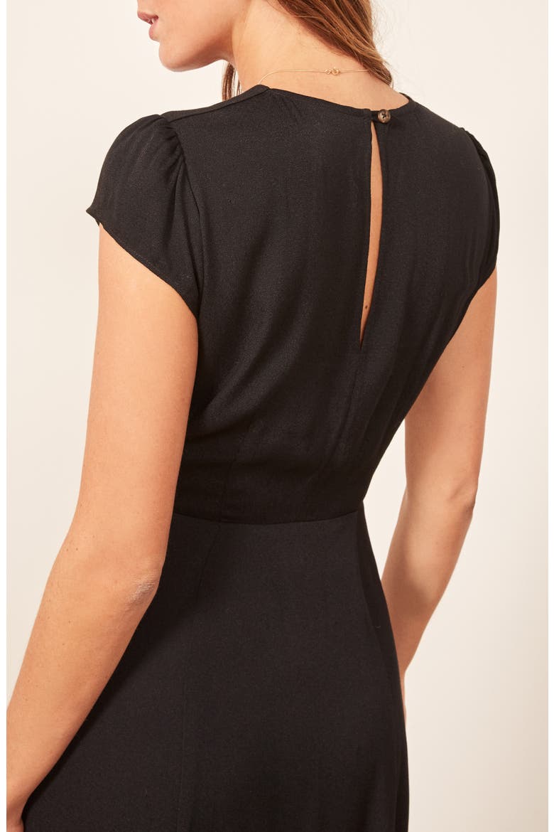 Fauna Front Button Midi Dress, Alternate, color, BLACK