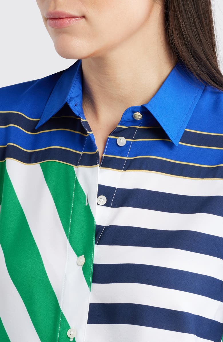 Lauren Ralph Lauren Mixed Stripe Button-Up Blouse, Alternate, color, Navy Blue/ White/ Green
