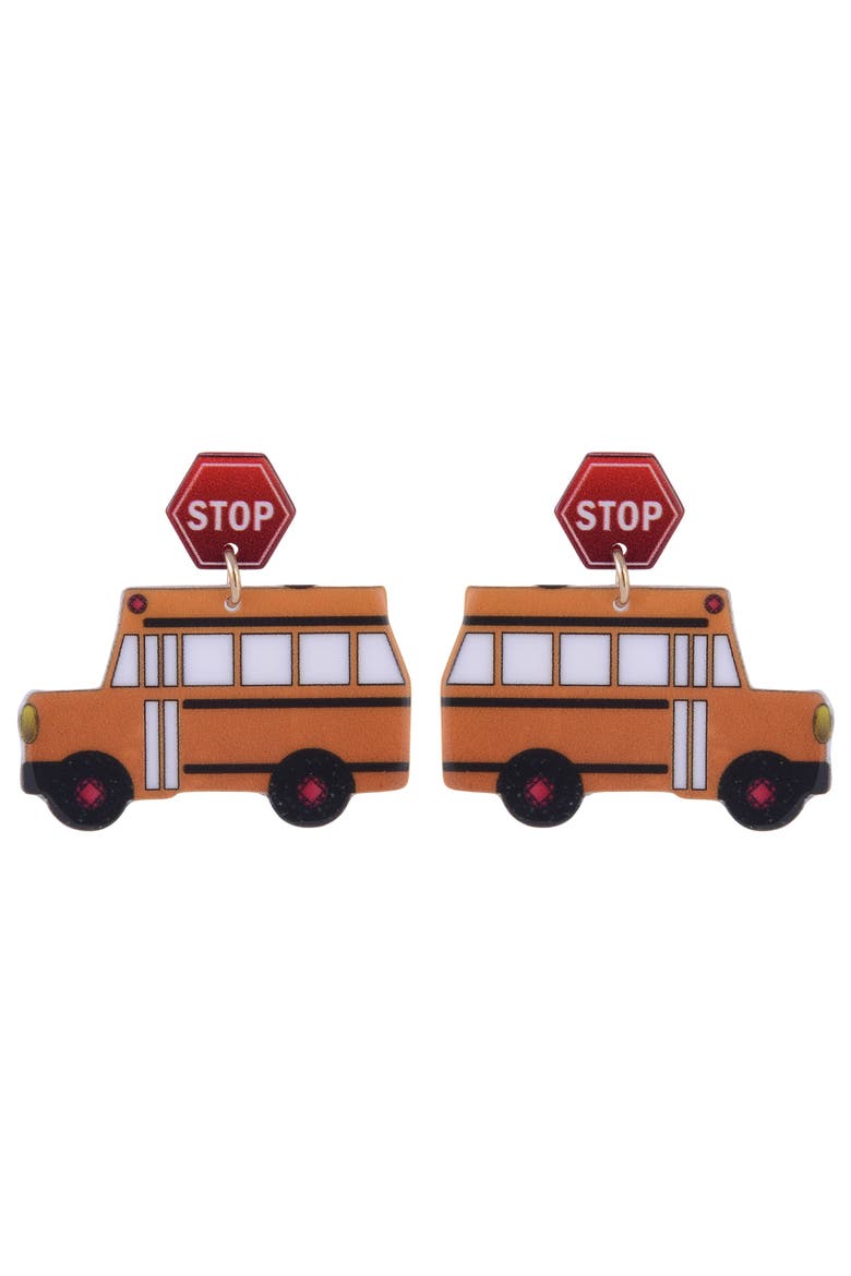 Acrylic School Bus Earrings, Alternate, color, Yellow