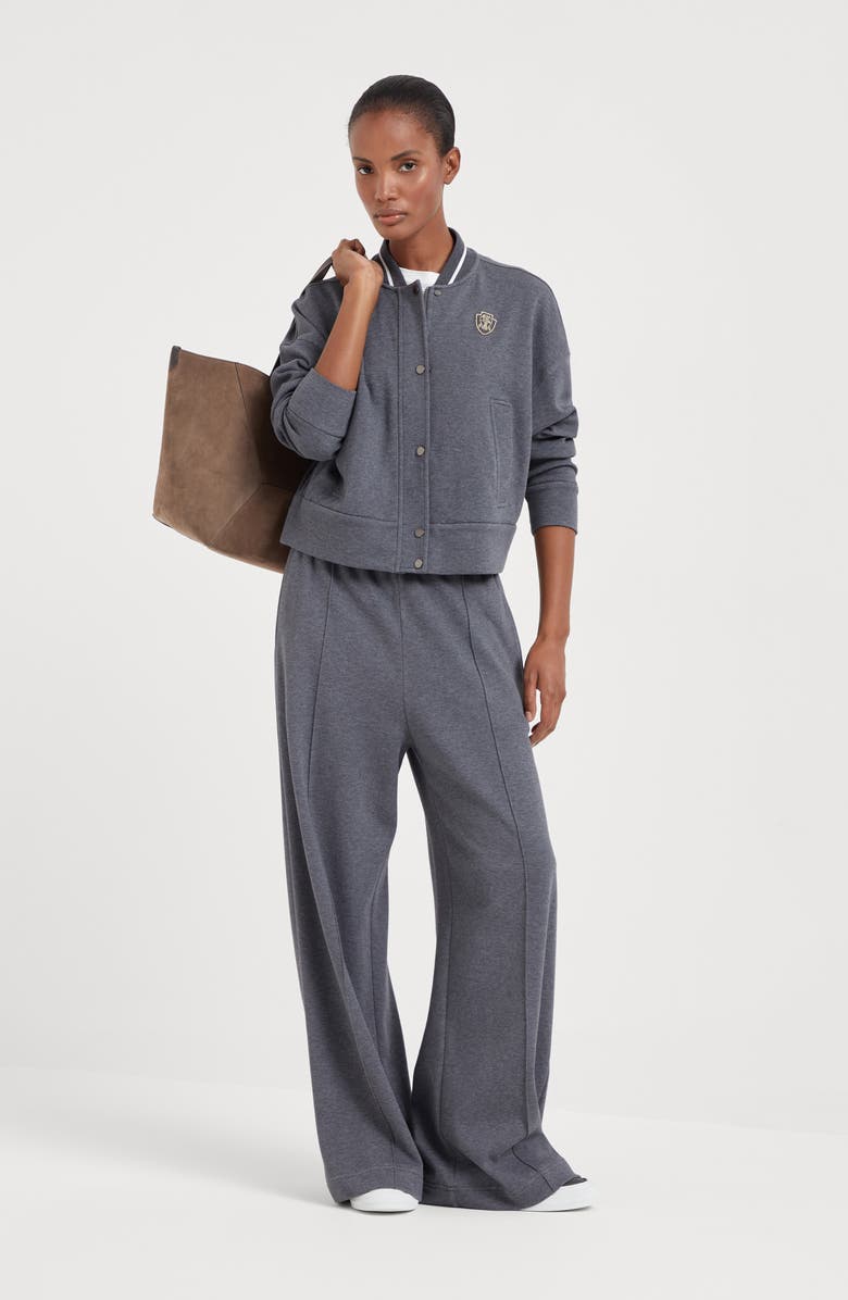 Brunello Cucinelli Techno cotton piqué bomber jacket with logo, Alternate, color, 