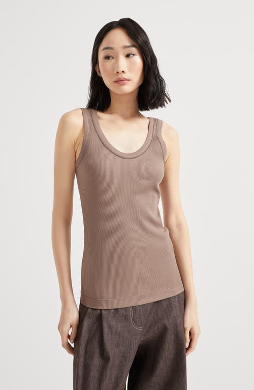 Brunello Cucinelli Women Cotton Top With Shiny Details In Chocolate