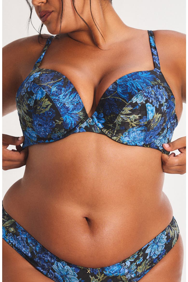 Floral Rush Plunge Push-Up Bra, Alternate, color, BLACK CAVIAR TAPESTRY PRINT