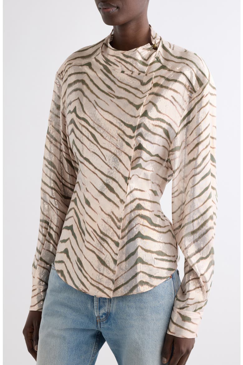Folca Zebra Print Silk Blend Jacket, Alternate, color, BEIGE/ KHAKI