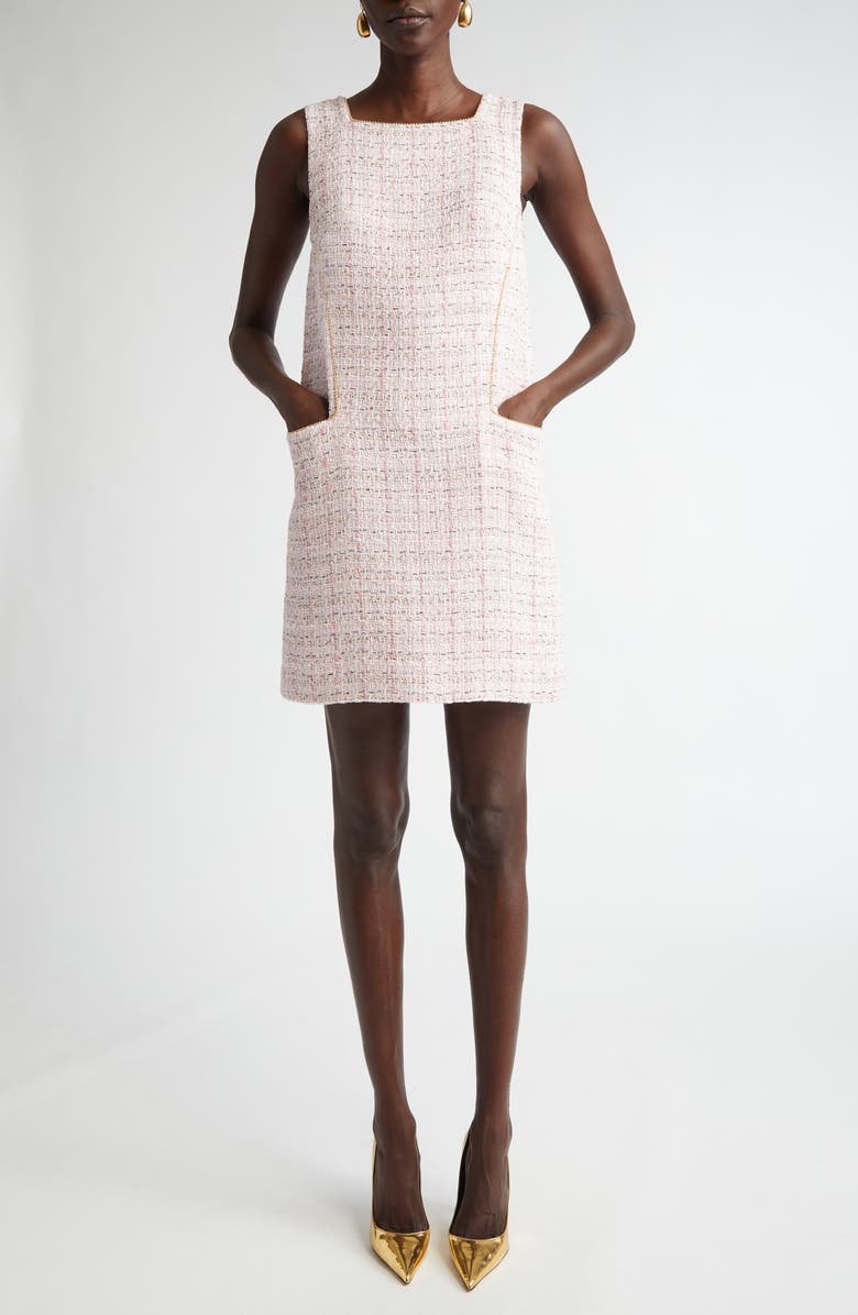 ST. JOHN Metallic Tweed Shift Dress, Main, color, Camellia Rose Lurex Multi