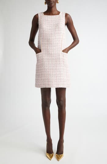 【完売品】Tweed Dress 7号 70484 auth CHANEL pink & black cotton 2007 07P LACE TRIM