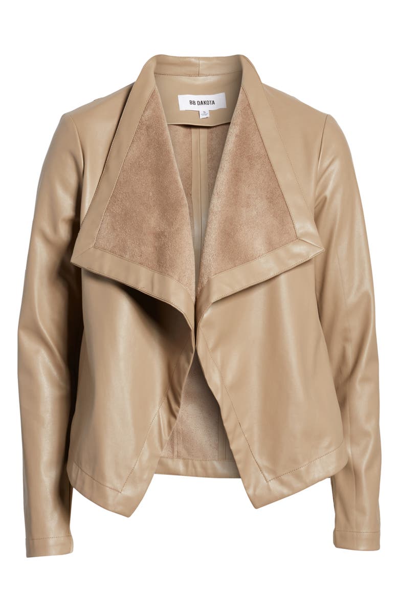 BB Dakota by Steve Madden BB Dakota 'Peppin' Drape Front Faux Leather Jacket, Alternate, color,
