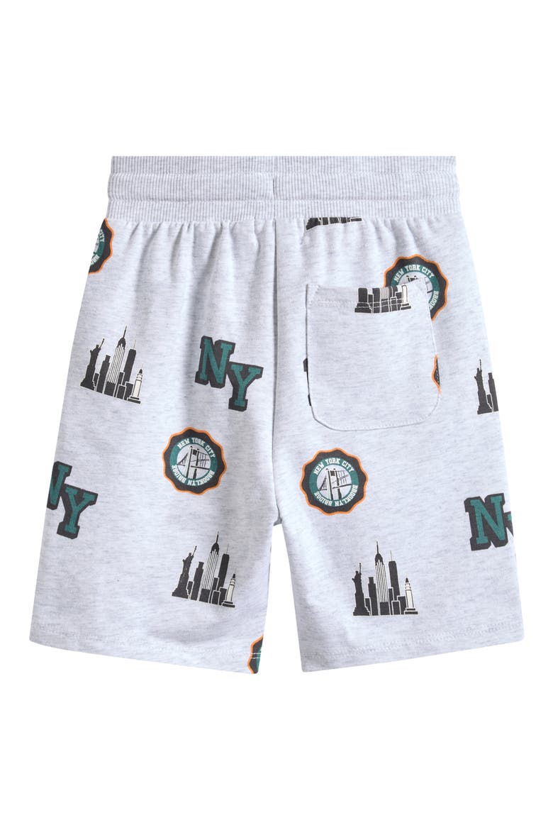 Kids' NYC Skyline Stretch Cotton Fleece Drawstring Shorts, Alternate, color, LIGHT HEATHER GREY