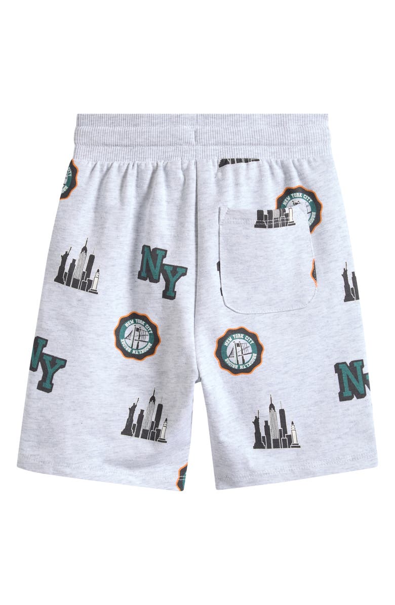 miles Kids' NYC Skyline Stretch Cotton Fleece Drawstring Shorts, Alternate, color, Light Heather Grey