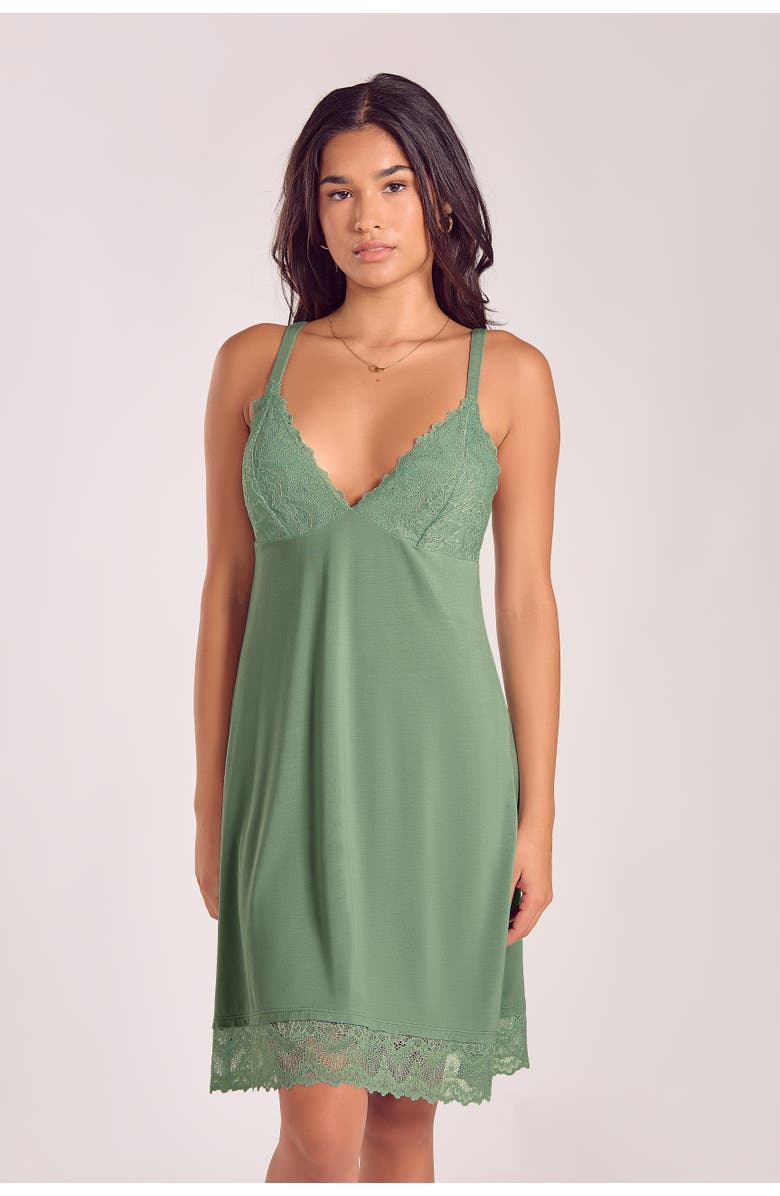 iCollection Modal Knit Chemise with Lace Cups, Alternate, color, Green