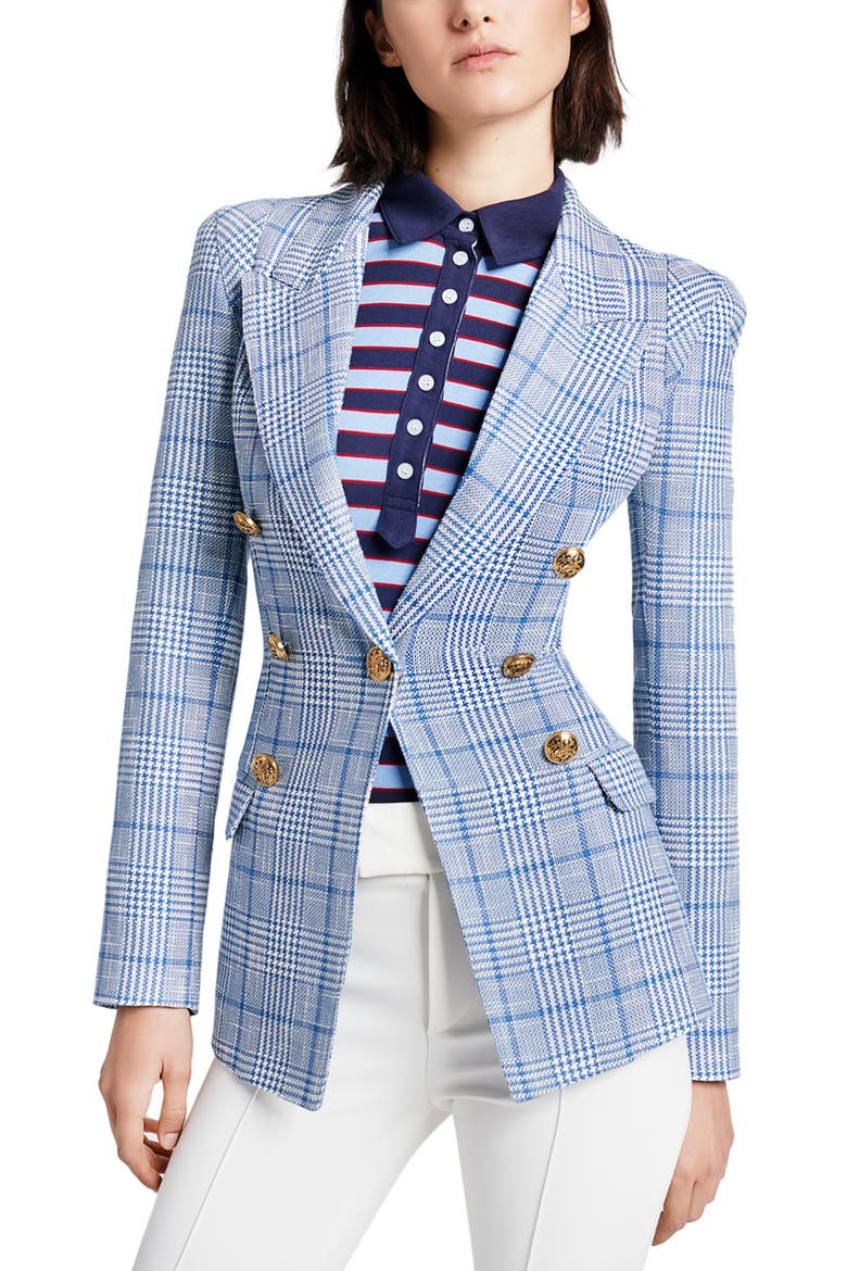 Houndstooth Cotton & Linen Blazer, Main, color, BLUEBERRY GLEN CHECK