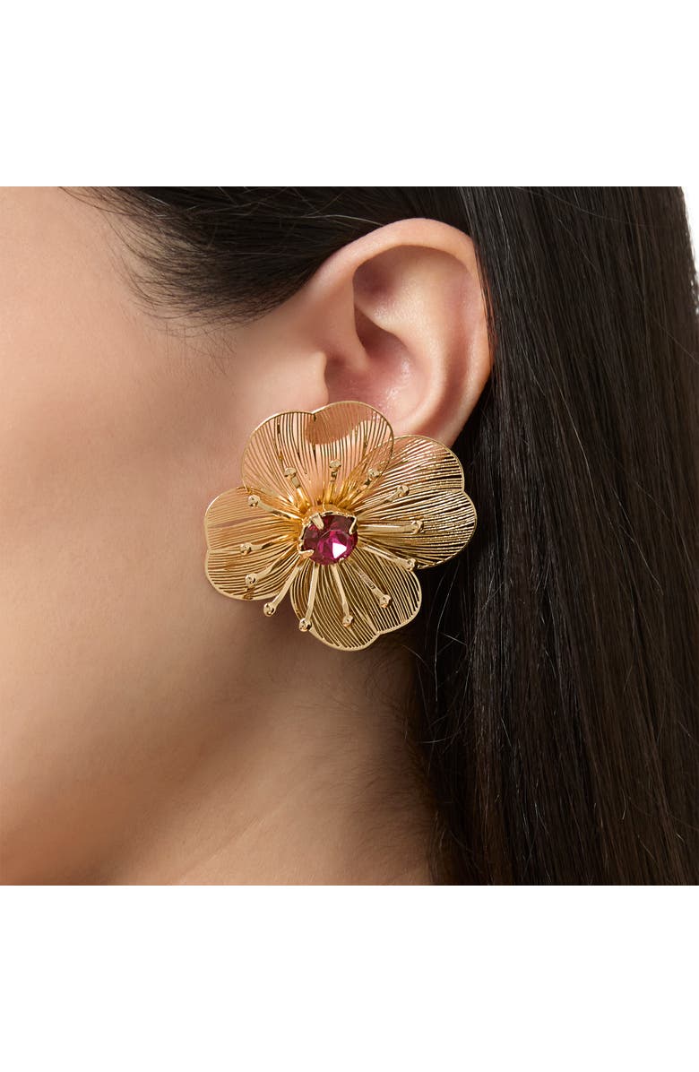 Jessica Simpson Gold-Tone Filigree Flower Stud Earrings with Pink Crystal Center, Alternate, color, Gold Tone