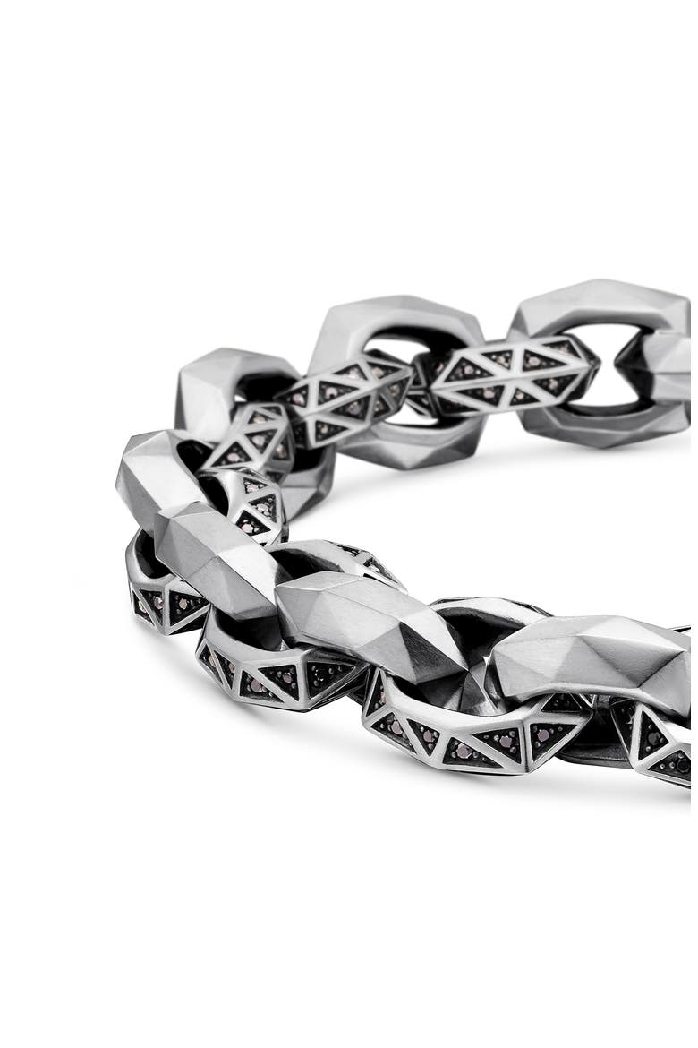 Torqued Faceted Link Bracelet in Sterling Silver with Pavé Black Diamonds, Alternate, color, STERLING SILVER