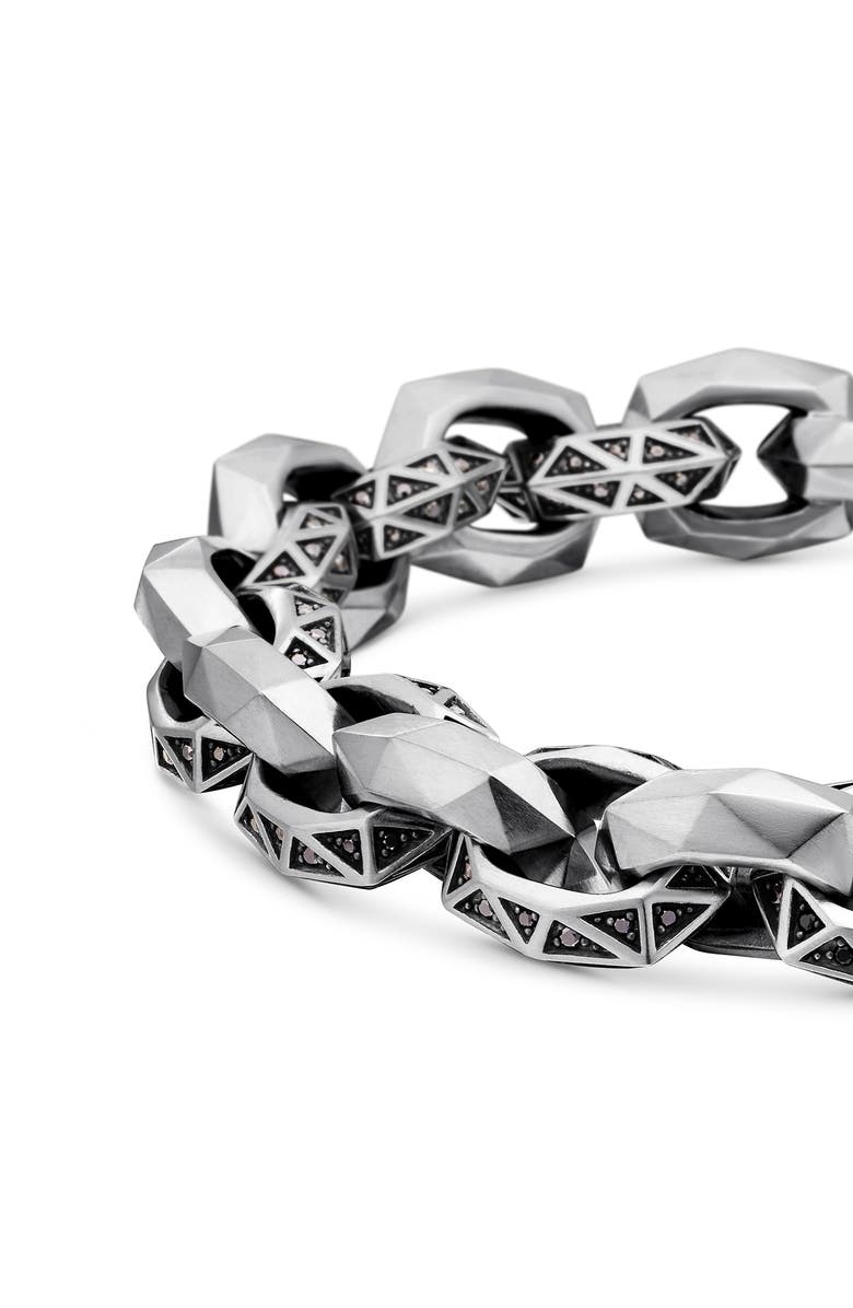 David Yurman Torqued Faceted Link Bracelet in Sterling Silver with Pavé Black Diamonds, Alternate, color, Sterling Silver