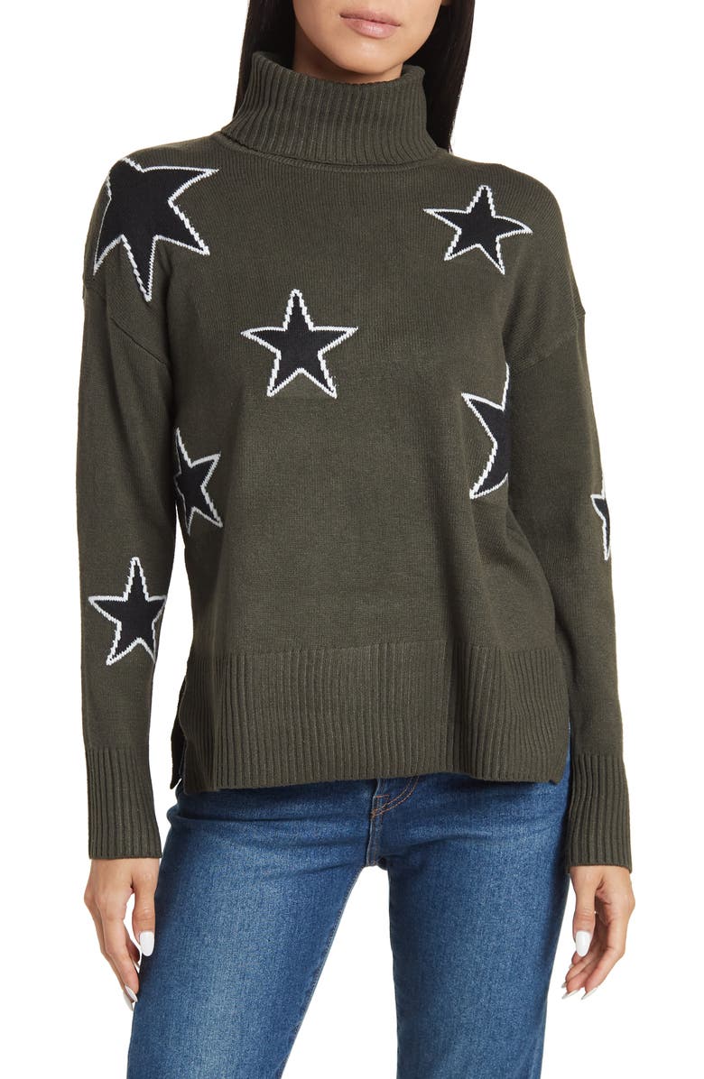 Sweet Romeo Outlined Star Oversized Turtleneck Sweater, Main, color, 