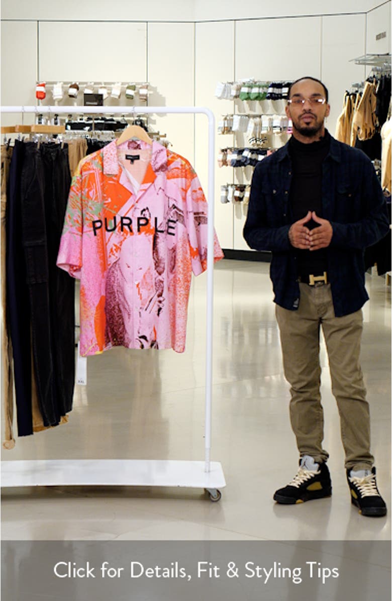 Abstract Print Short Sleeve Graphic Button-Up Shirt, sales video thumbnail