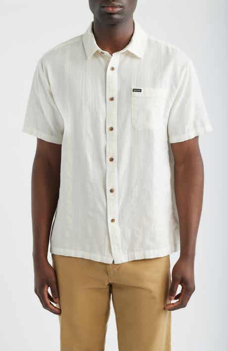 Cru Textured Stripe Short Sleeve Cotton Dobby Button-Up Shirt