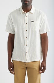 Brixton Cru Textured Stripe Short Sleeve Cotton Dobby Button-Up Shirt