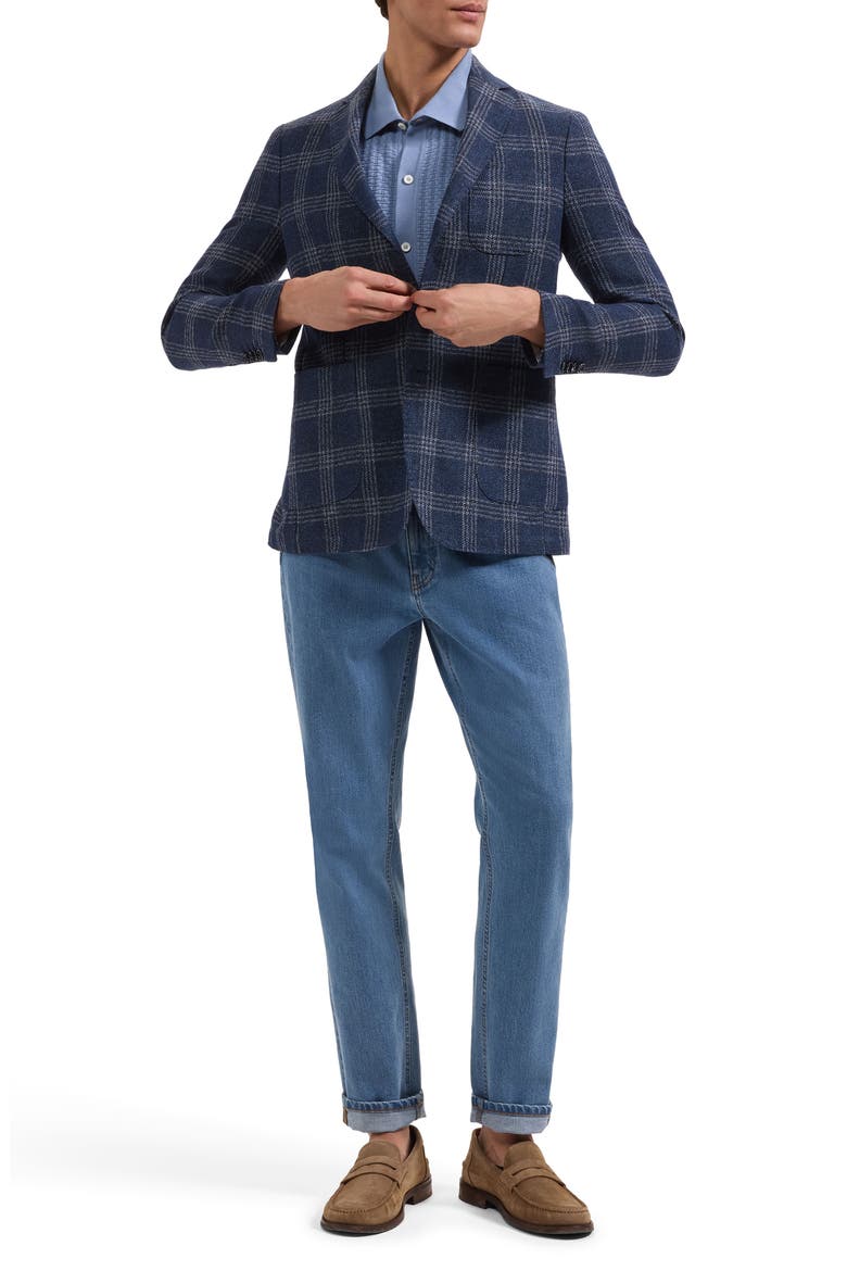 Windowpane Check Cotton & Linen Blend Blazer, Alternate, color, NAVY