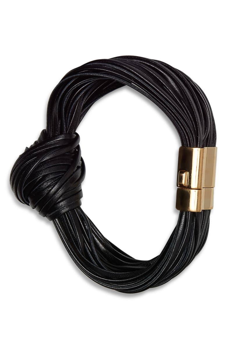 Bottega Veneta Knotted Leather Bracelet, Alternate, color, 1000 Nero