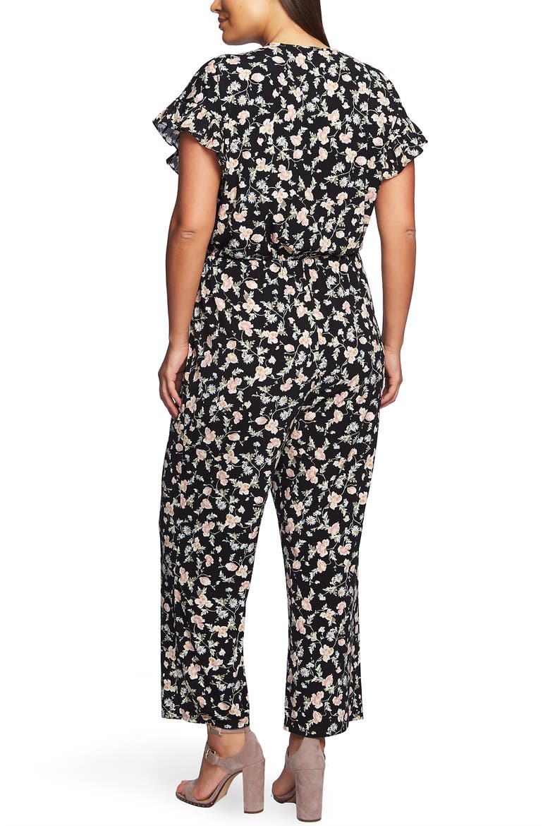 Duchess Floral Print Faux Wrap Jumpsuit, Alternate, color, RICH BLACK