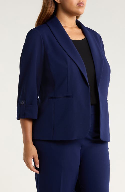 Ak Anne Klein Open Front Shawl Collar Jacket In Blue