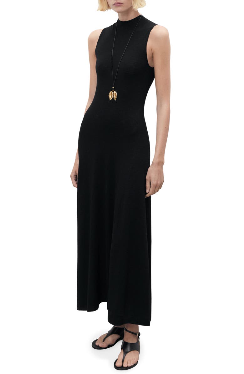 MANGO Knit Flared Maxi Dress, Main, color, Black