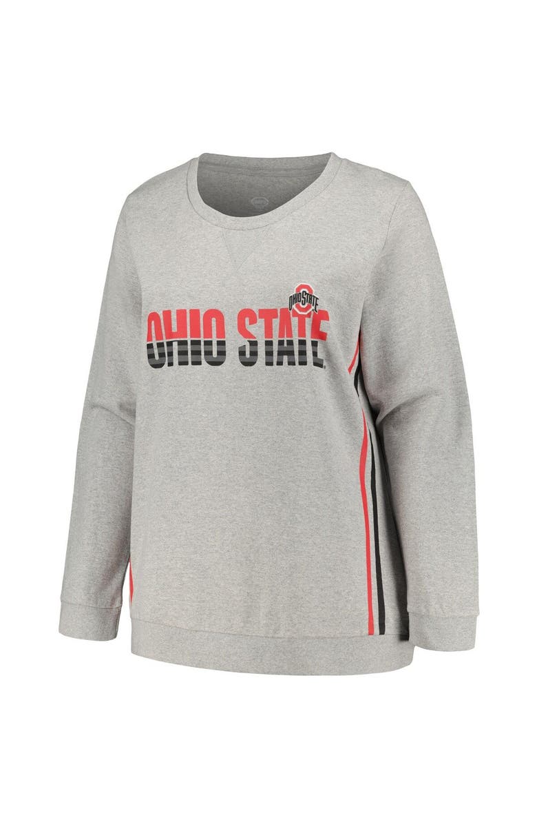 PROFILE Women's Profile Heather Gray Ohio State Buckeyes Plus Size Side Stripe Pullover Sweatshirt, Alternate, color,