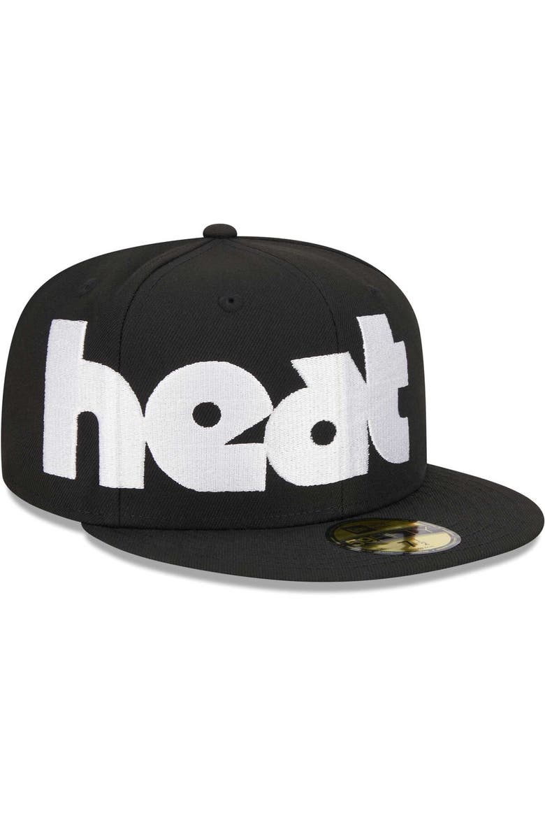 Men's New Era Black Miami Heat Checkerboard UV 59FIFTY Fitted Hat, Alternate, color, Black