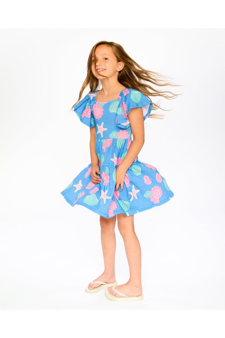 Short Sleeve Crinkle Jersey Shell Dress, Alternate, color, Blue Seashell Print