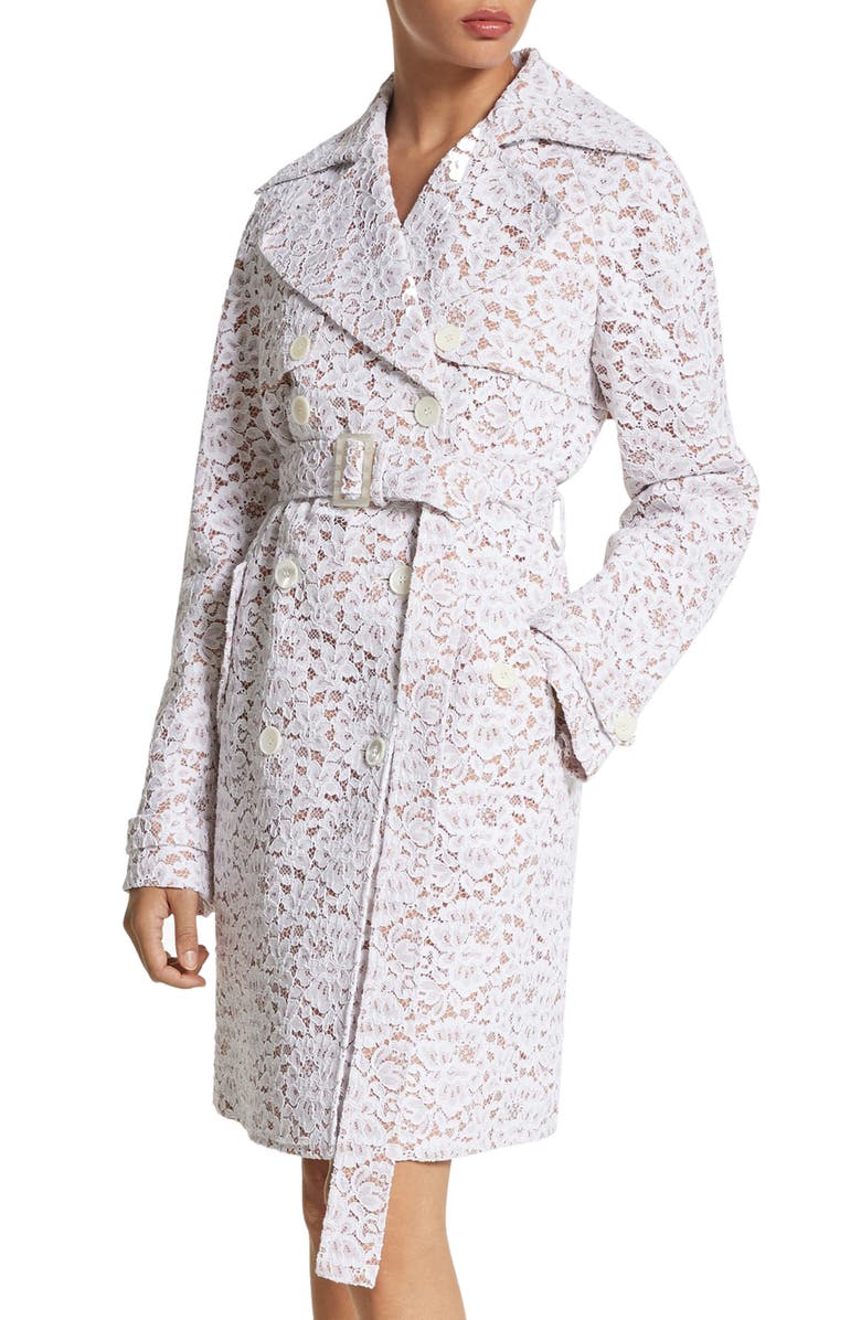 Michael Kors Collection Floral Lace Trench Coat, Alternate, color, 