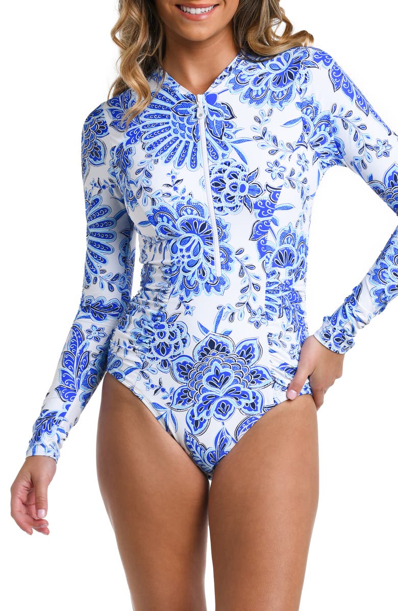 La Blanca Beyond Rashguard Long Sleeve One-Piece Swimsuit, Main, color,